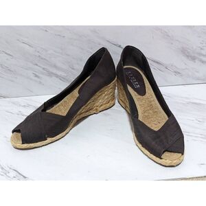 Ralph Lauren Women's Brown Fabric Cecilia Espadrille 3" Wedge Heel Size 7.5